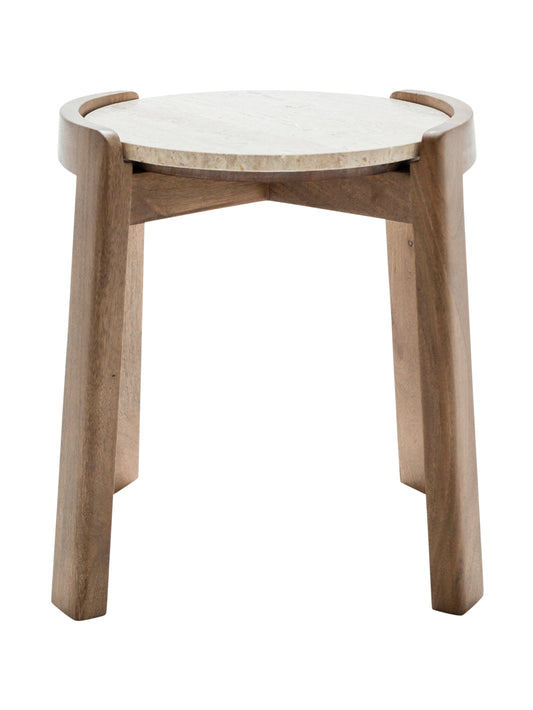 Curved Side Table in Travertine