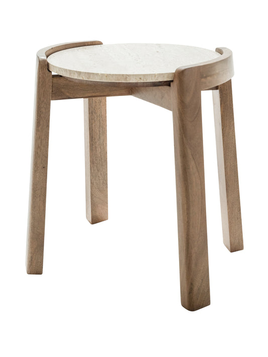 Curved Side Table in Travertine