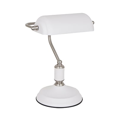 BANKERS TABLE LAMP - WHITE / SATIN NICKEL