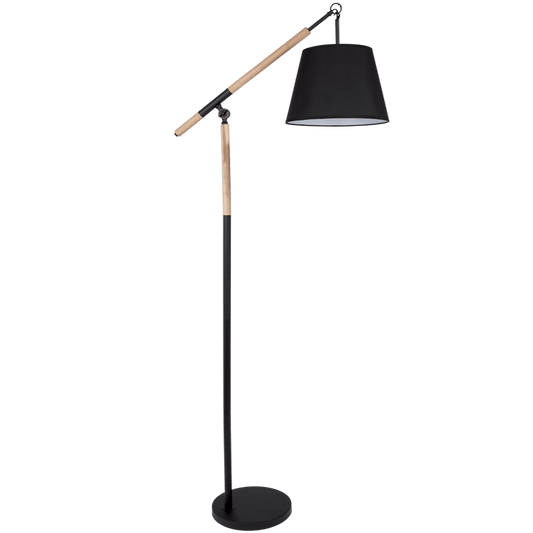 floor lamp - Metal / Wood - Black Fabric Shade