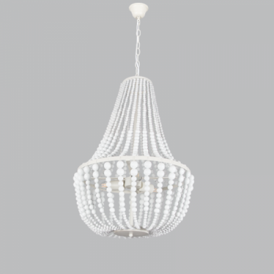 Beaded Chandelier - 3 Lamp - Metal / Wood - White