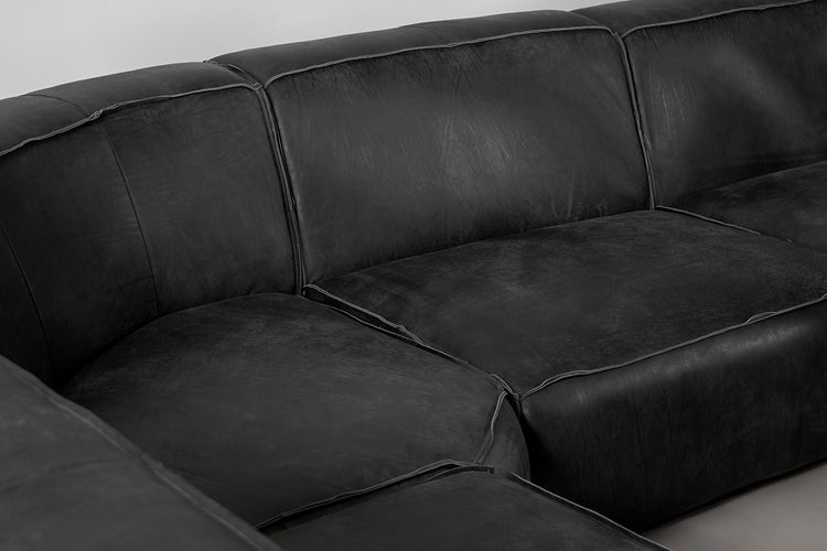 Caelum Leather Modular - Corner Sofa With Ottoman - Lead