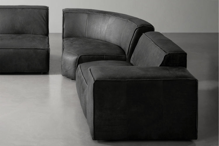 Caelum Leather Modular - Corner Sofa With Ottoman - Lead