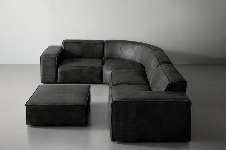 Caelum Leather Modular - Corner Sofa With Ottoman - Lead