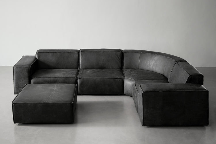 Caelum Leather Modular - Corner Sofa With Ottoman - Lead