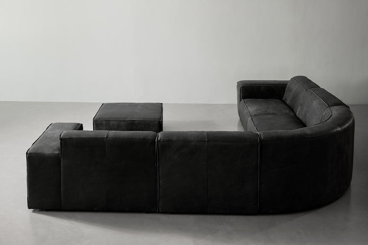 Caelum Leather Modular - Corner Sofa With Ottoman - Lead