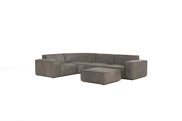 Caelum Leather Modular - Corner Sofa With Ottoman - Graphite