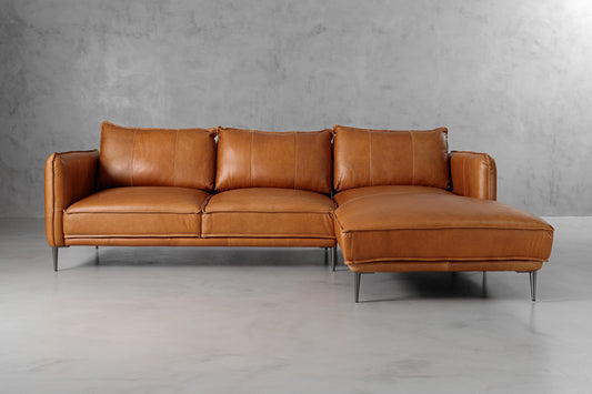 Oslo Leather L-Shape Sofa - Desert Tan