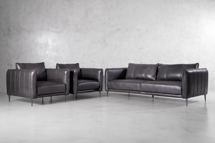 Oslo Leather Lounge Suite - Charcoal