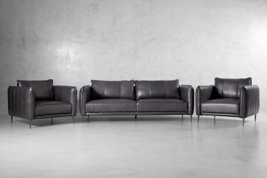 Oslo Leather Lounge Suite - Charcoal