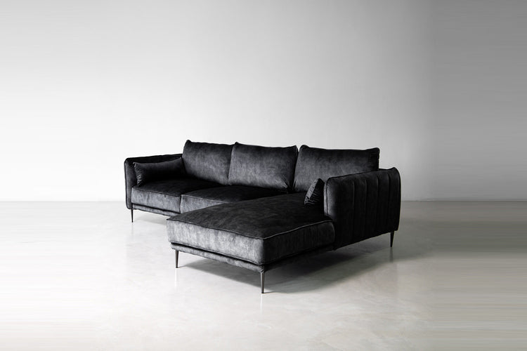 Oslo Velvet L-Shape Sofa - Aged Mercury