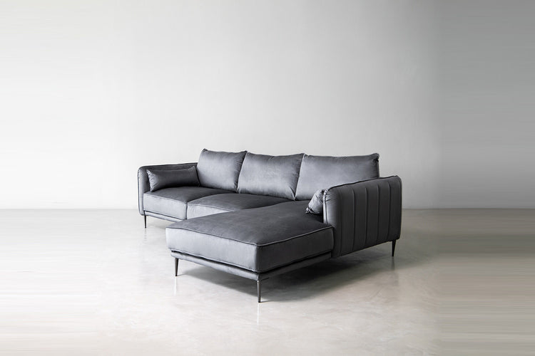 Oslo Velvet L-Shape Sofa - Grey