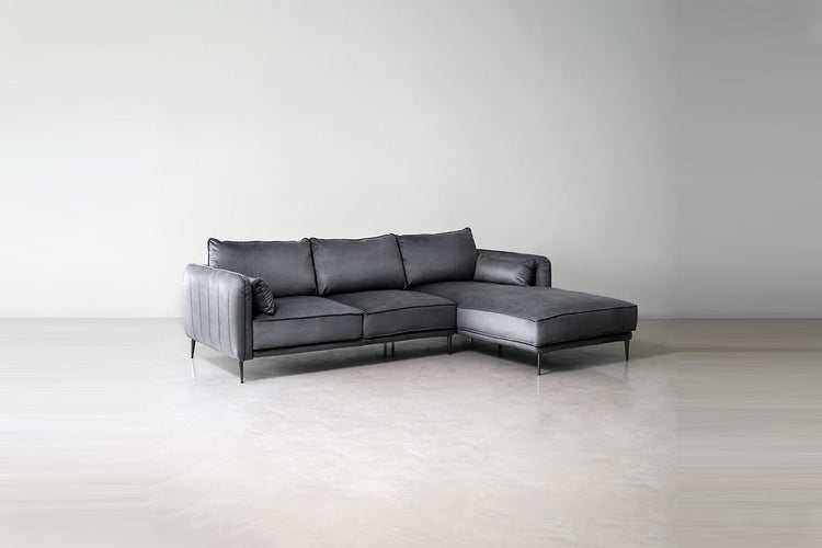 Oslo Velvet L-Shape Sofa - Grey