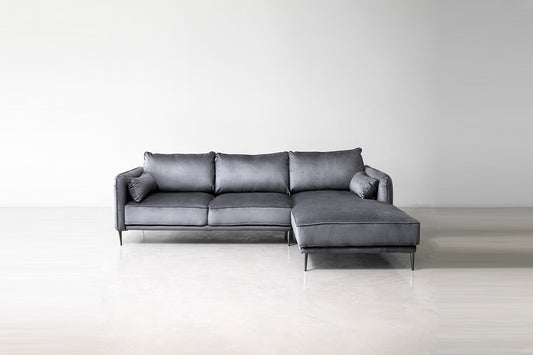 Oslo Velvet L-Shape Sofa - Grey