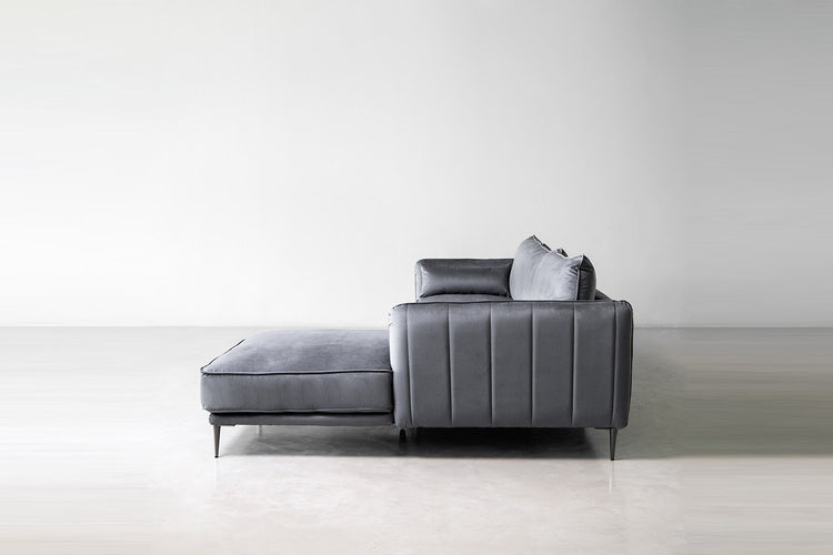 Oslo Velvet L-Shape Sofa - Grey