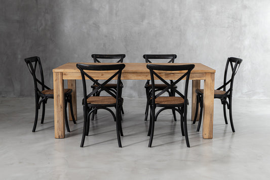 Lyra La Rochelle 6-Seater Dining Set - 1.8m - Rustic Black